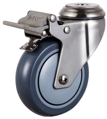 4" Inch 242 Lbs Medium Duty Caster Wheel w/ Brake and Swivel Bolt Stainless Steel TPR