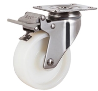 2" Inch 110 Lbs Light Duty Caster Wheel w/ Brake and Swivel Plate Stainless Steel Nylon