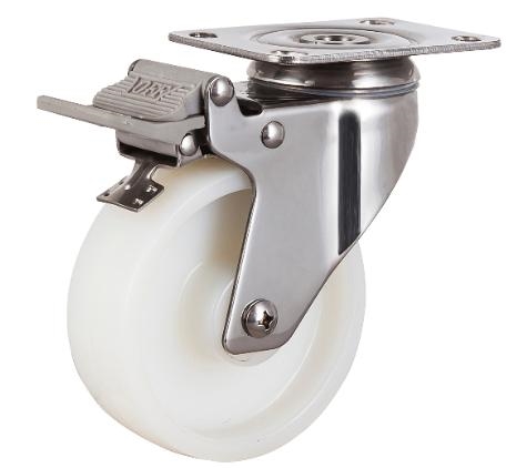 5" Inch 286 Lbs Medium Duty Caster Wheel w/ Brake and Swivel Plate Stainless Steel Nylon