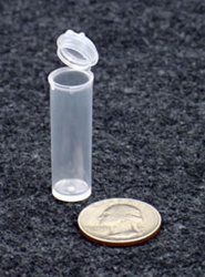 Bottles, Jars and Tubes:  051600 - standard 0.50" diameter - Microvials medical-grade polypropylene hinged-lid lab vials 2.97 milliliters - 1.6-drams - 0.10 oz.