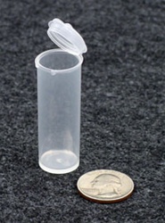 Bottles, Jars and Tubes:  072100 - standard 0.75" diameter - Microvials 5.44-drams 10.04 milliliters - 0.34 oz. medical-grade polypropylene hinged-lid lab vials.