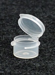 Bottles, Jars and Tubes:  100500-7 - 0.11 oz. 1-inch diameter Lacons&reg; clarified natural  laboratory and medical grade polypropylene; small round hinged-lid containers.