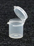 Bottles, Jars and Tubes:  101000 - 0.22 oz. 1-inch diameter Lacons&reg; clarified natural  laboratory and medical grade polypropylene; small round hinged-lid plastic containers.