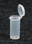 Bottles, Jars and Tubes:  102000 - 0.48 oz. 1-inch diameter Lacons&reg; clarified natural  laboratory and medical grade polypropylene; small round hinged-lid plastic containers.