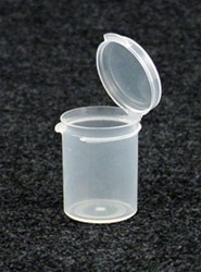 Bottles, Jars and Tubes:  121500 - 0.58 oz. 1Â¼-inch Lacons&reg; clarified natural  laboratory and medical grade polypropylene; small round hinged-lid containers.