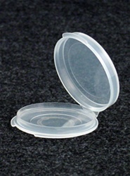 Bottles, Jars and Tubes:  200300 - 0.20 oz. 2-inch Lacons&reg; clarified natural  laboratory and medical grade polypropylene; small round hinged-lid containers.