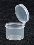 Bottles, Jars and Tubes:  201575 - 1.90 oz. 2-inch Lacons&reg; clarified natural  laboratory and medical grade polypropylene; small round hinged-lid containers.