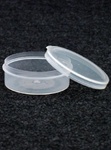 Bottles, Jars and Tubes:  250950NH - 1.62 oz. 2Â½-inch Lacons&reg; clarified natural  laboratory and medical grade polypropylene; small round hinged-lid containers.