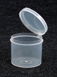 Bottles, Jars and Tubes:  252150 - 4.34 oz. 2Â½-inch Lacons&reg; clarified natural  laboratory and medical grade polypropylene; small round hinged-lid containers.