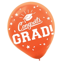 Congrats Grad Orange Latex Balloons - 15 Count