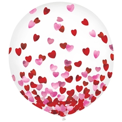 Clear 24" Latex Balloon with Hearts Foil Confetti