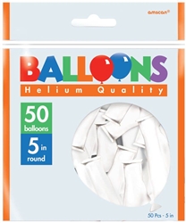 White 5 Inch Latex Balloons - 50 Count