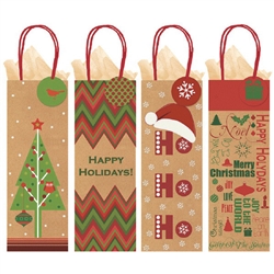 CHRISTMAS  KRAFT BOTTLE BAGS MULTI PACK