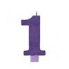 Numeral 1 Purple Glittered 5 Inch Candle