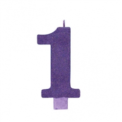 Numeral 1 Purple Glittered 5 Inch Candle