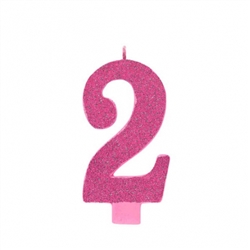 Numeral 2 Pink Glittered 5 Inch Candle
