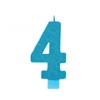 Numeral 4 Blue Glittered 5 Inch Candle