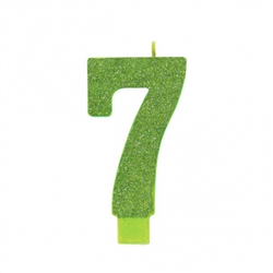 Numeral  Green Glittered 5 Inch Candle