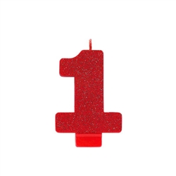 Glitter Numeral 1 Red Candle
