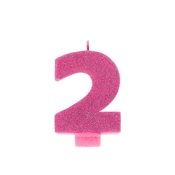 Glitter Numeral 2 Pink Candle