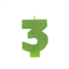 Glitter Numeral 3 Green Candle