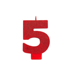 Glitter Numeral 5 Red Candle