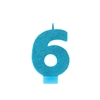 Glitter Numeral 6 Blue Candle