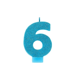 Glitter Numeral 6 Blue Candle