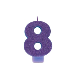 Glitter Numeral 8 Purple Candle