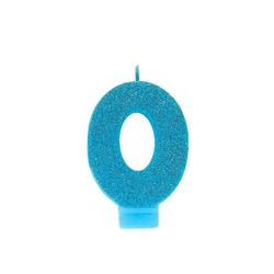 Glitter Numeral 0 Blue Candle