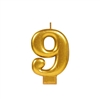 Metallic Gold Numeral 9 Candle