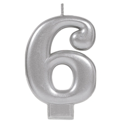 Numeral Silver Metallic Candle #6