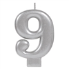 Numeral Silver Metallic Candle #9