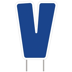 Letter V - Blue Yard Sign 25" X 18"