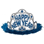 Happy New Year Electroplated Tiara with Maribou - Blue