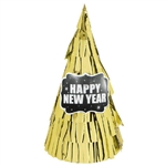 New Year's Cone Hat All Over Fringe - Gold