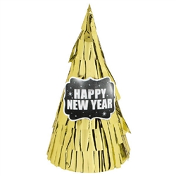 New Year's Cone Hat All Over Fringe - Gold