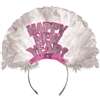 Happy New Year Tiara Pink Foil with Glitter and Feathers