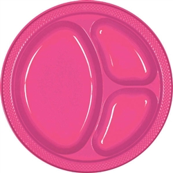 BRIGHT PINK 10.25in. DIVIDED PLASTIC PLATES