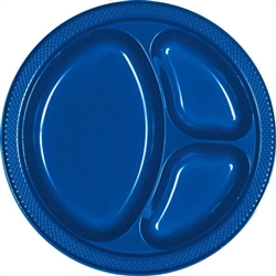 ROYAL BLUE DIVIDED PLASTIC PLATES 10.25in.-20 CT