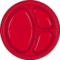 RED DIVIDED PLASTIC PLATES 10.25in.-20 CT