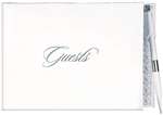 CLASSIC WHITE AND SILVER GUEST BOOK WITH PEN