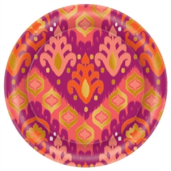 Orange Ikat Round Metallic Plates, 6 3/4"