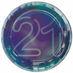 Finally 21 Iridescent 7 Inch Party Plates