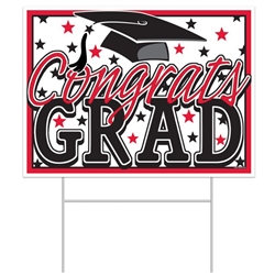 Congrats Grad Plastic Yard Sign - Red