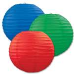 Red  Blue  And Green Paper Lanterns 3 Pack 9.5 Inches