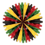 25" Tissue Fan Decoration - Black, Red, Green and Yellow