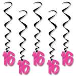 "16" Black and Cerise Hanging Whirls 