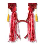 GRAD CAP WITH RED FRINGE BOPPERS