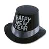 BLACK HI-HAT WITH SILVER GLITTER HAPPY NEW YEAR
